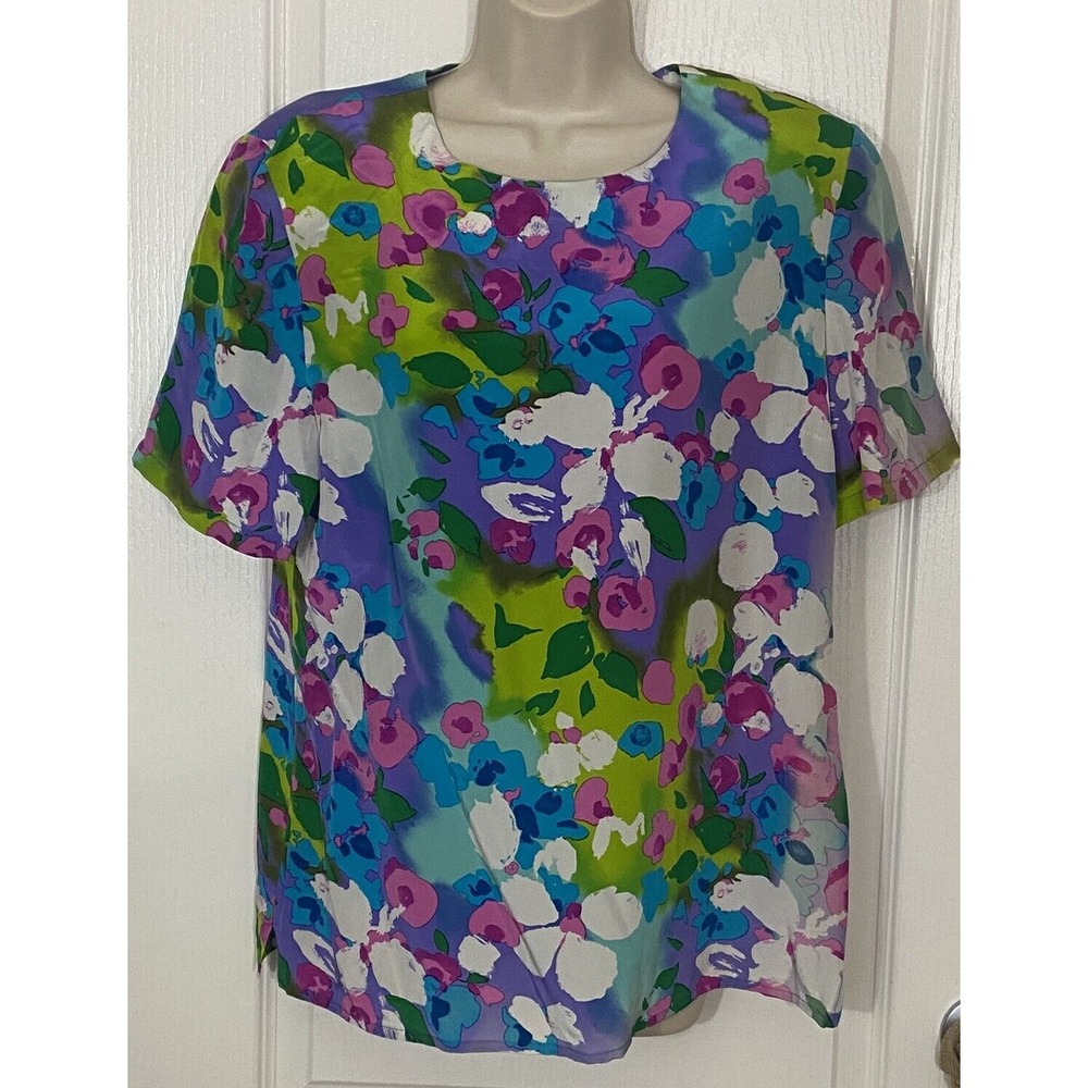 Diane Von‎ Furstenberg Silk Blouse Womens Large Colorful Floral Abstract Luxury